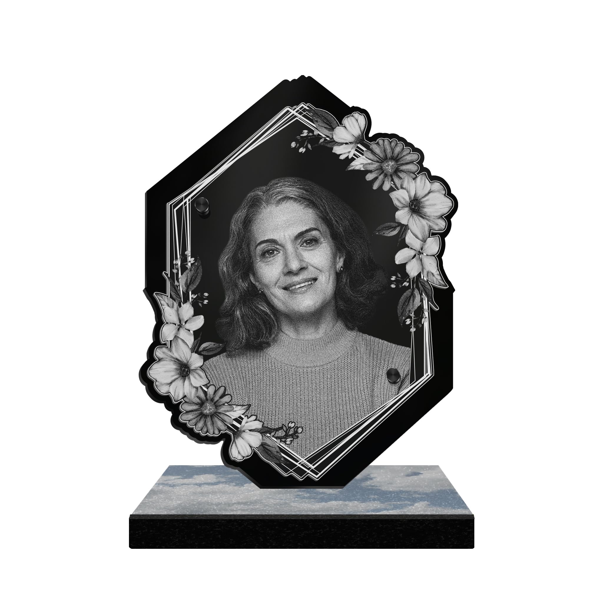 ETERNAL - Personalized Funeral Plaque Flower Frame - Customizable Photo and Text, laser-engraved funeral plaque for tribute, plexiglass, cemetery plaque, mortuary, funerals