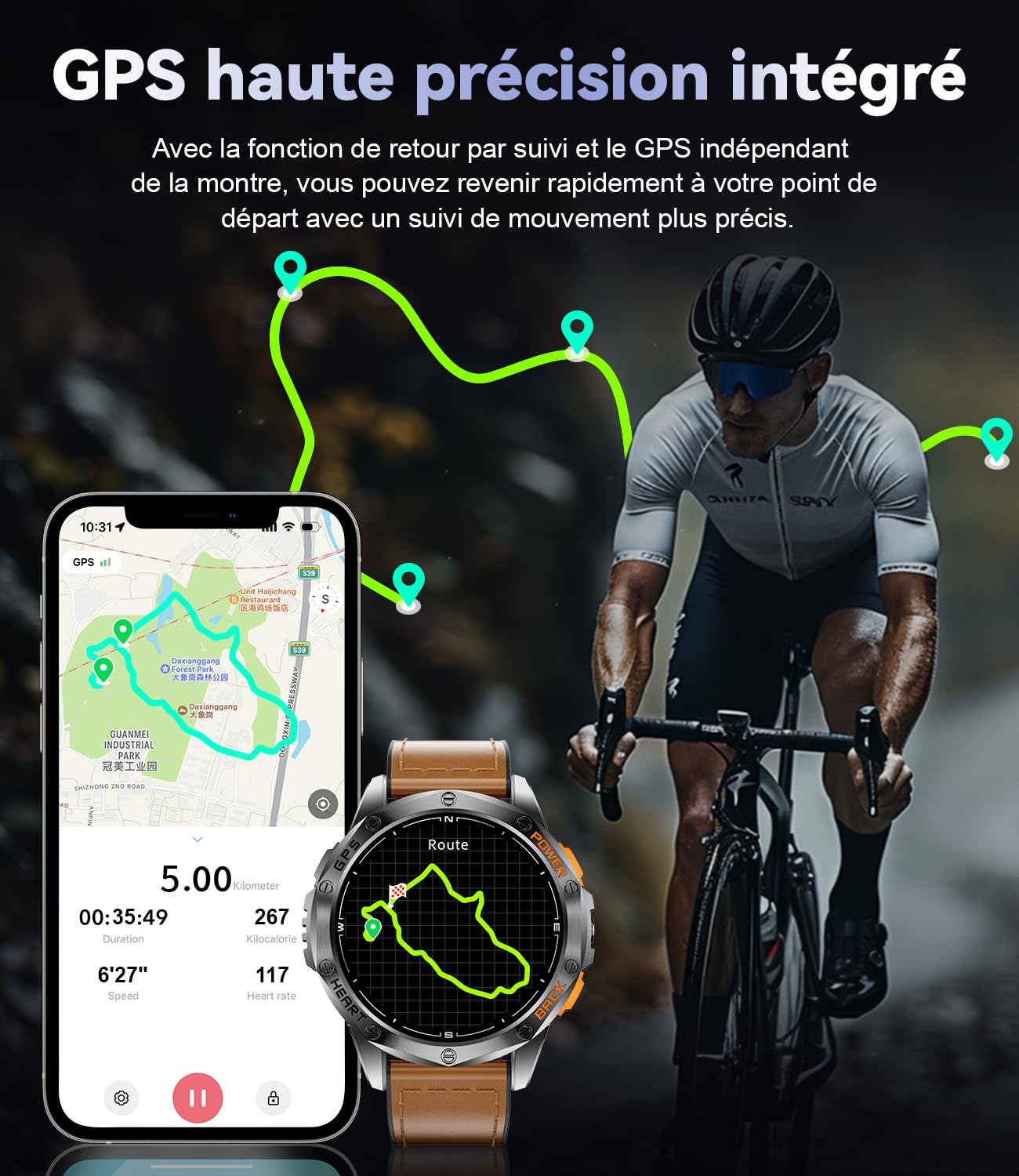 DREMAC Montre Connectée Homme 48mm,GPS Intégré,Lampe de Poche,Montre de Fitness avec 70+ Modes Sportifs,24/7 Surveillance de la Santé,30 Jours Batterie,IP68 Étanche pour iOS Android