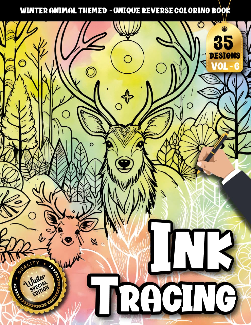 Ink Tracing Book For Adults: Mindful Art Therapy with Winter Animals: A Relaxing Tracing With Watercolor Experience (Winter coloring book Series)