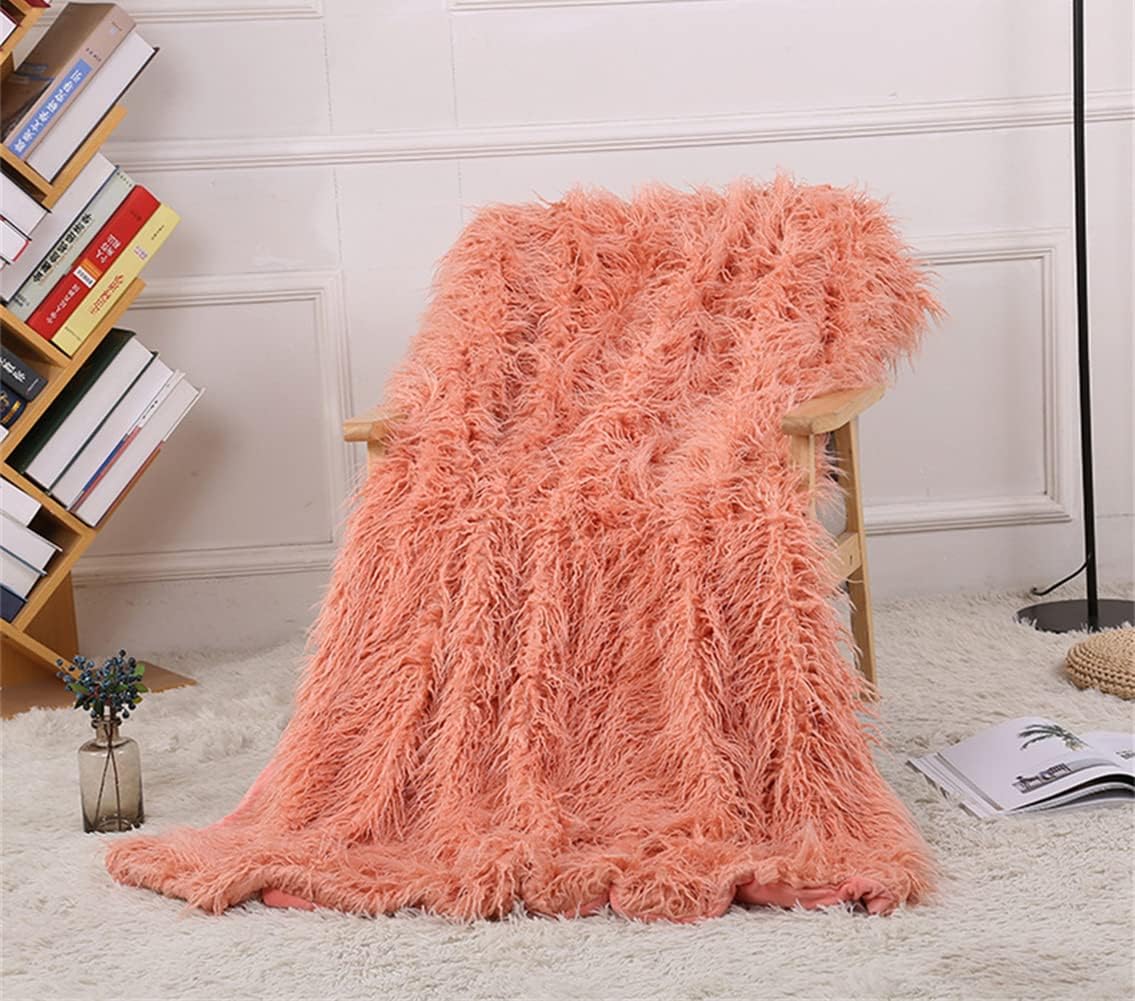 Fleece Throw Warm Long Pile Blanket Super Fluffy Fleece Throw Blanket Fluffy Soft Faux Fur Shaggy Blanket Reversible Cosy Warm Sofa Blanket for Sofa Chair Bed,Jade pink,130X160cm