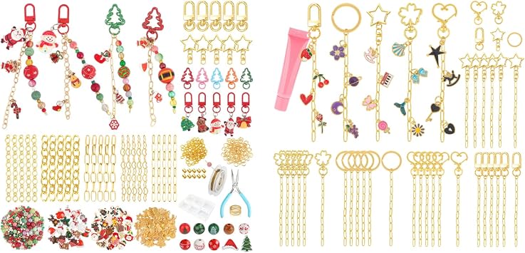 Ecoofor Keychain Making Kit Bundle, 251 Pcs Craft Set with Charms & Tools + 50 Set Metal Clips and Accessories for DIY Jewelry and Bag Charms