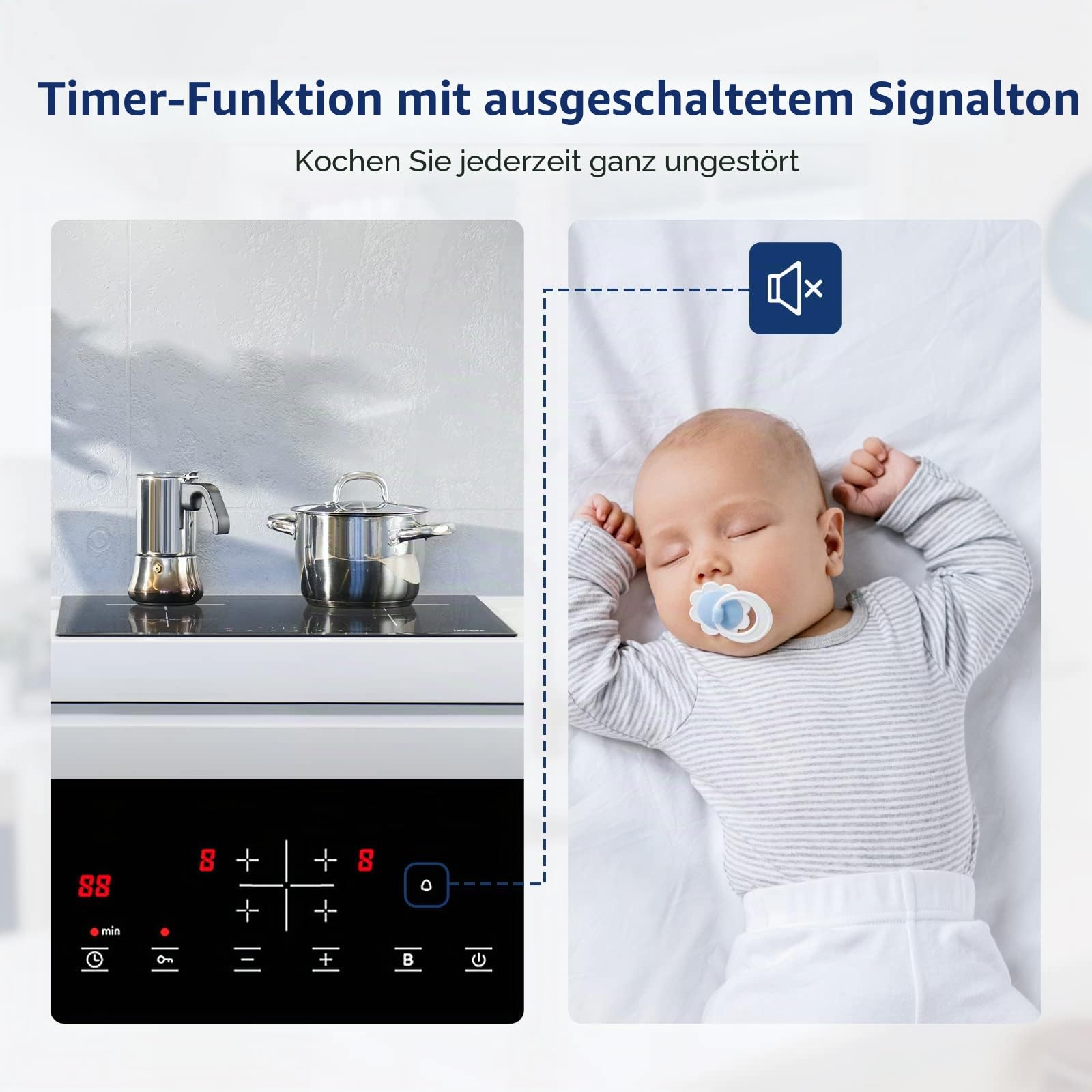 Induktionskochfeld, IsEasy Einbau Induktionskochplatte, 4 Zonen/6800W/60cm, Autark induktionskochfeld mit Berührungssteuerung, Überhitzungsschutz, 9 Heizstufen &1-99Min Timer, Boost-Funktion, Schwarz
