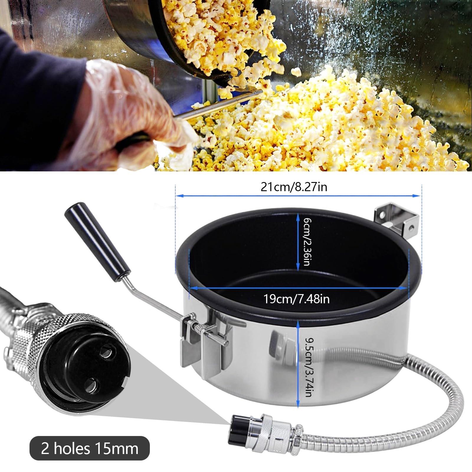 Accessoires Machine à Pop-Corn à Air Chaud, Bol de Chauffe 2 holes-15mm Popcorn Maker Pot de Pièces Machine à Pop-Corn à Électrique pour Maïs, Collation
