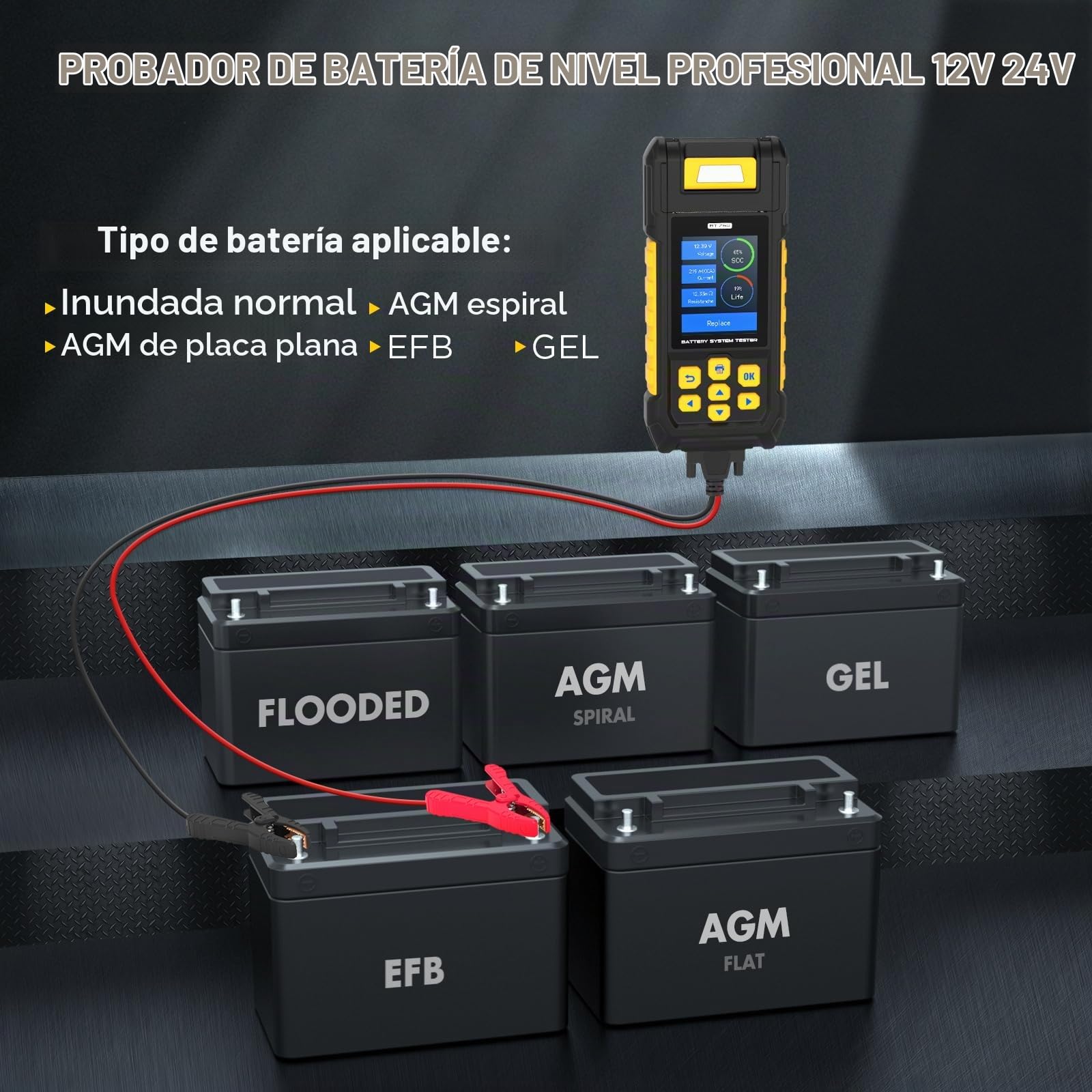 BT-760 12V / 24V Comprobador Baterias Coche, 30-1700 EN Analizador de Diagnóstico Probador Bateria con Impresora Térmica Incorporada