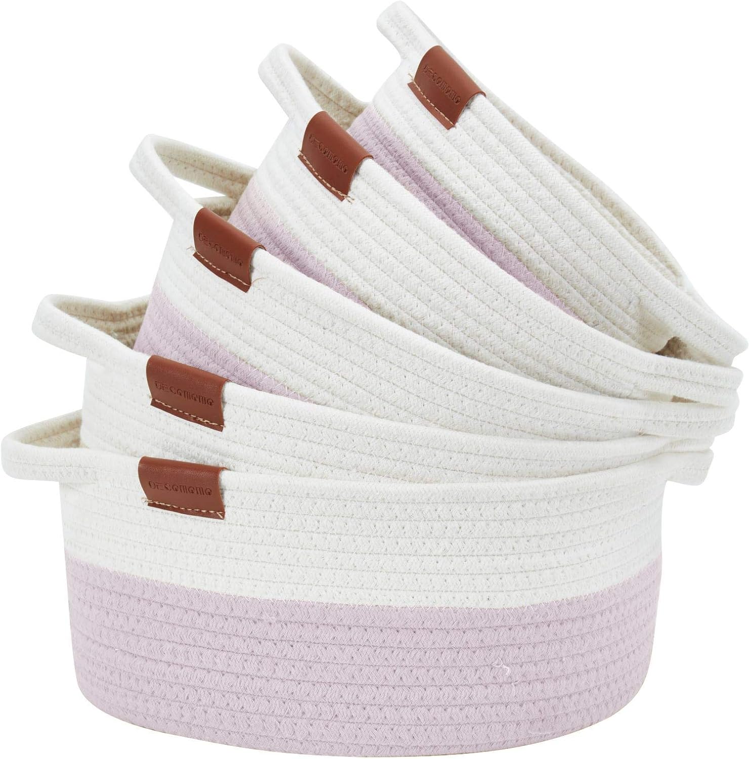 DECOMOMO Cotton Rope Storage Baskets | Woven Storage Bins For Organizing Nursery, Toys, Stationary, Makeup, Kitchen (Pink & White, Various Size - 5 Pack) : Baby