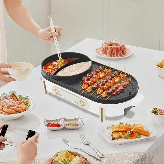 Olla Eléctrica y Parrilla 2 en 1 LIAUHO, 1700W, Control de Temperatura Dual miniatura 6