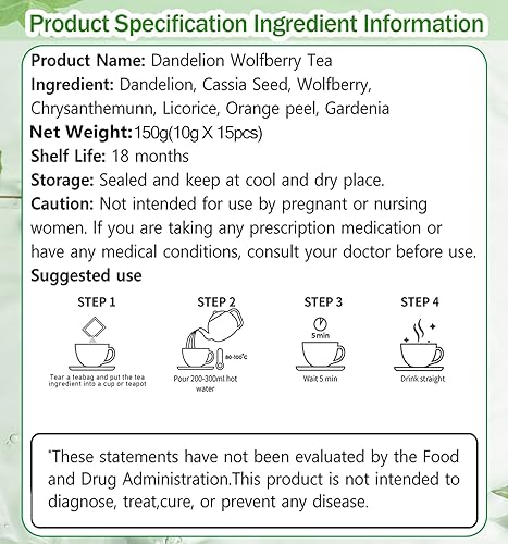 Miniatura 7 de 15 bolsas de té de Wolfberry de diente de león, riñones naturales y salud del hígado, té de semillas de cassia de bayas de Goji, crisantemo, siete