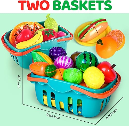 Miniatura 3 de 100 PIEZAS Juguetes de Comida para Cortar para Cocina Infantil, Juguetes de Comida de Simulación para Niños Pequeños, Accesorios de Juguetes de