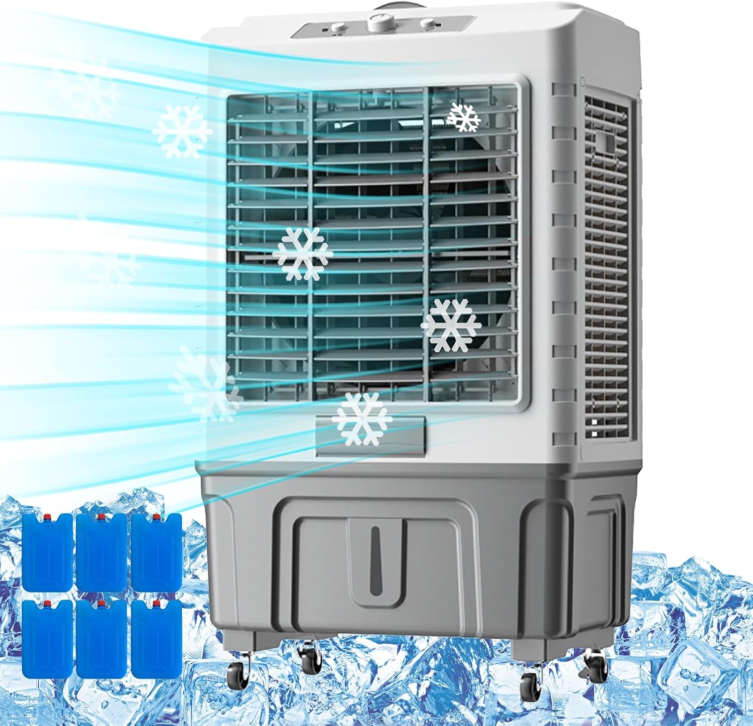 3-In-1 Commercial Evaporative Air Cooler, 55L Tank, 3 Speeds, 6 Ice Boxes – Cool Up To 90m² – Industry Humidifier, Room Cooler