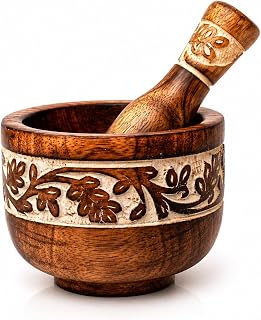 Handgefertigtes indisches Mörser und Stößel-Set aus Holz, natürlicher rustikaler Stil, Kräuter-Gewürzmühle, Masala-Mixer, manuelle Kharal-Maischeschüssel, Gewürze, Pillenzerkleinerer, Küchenutensilien
