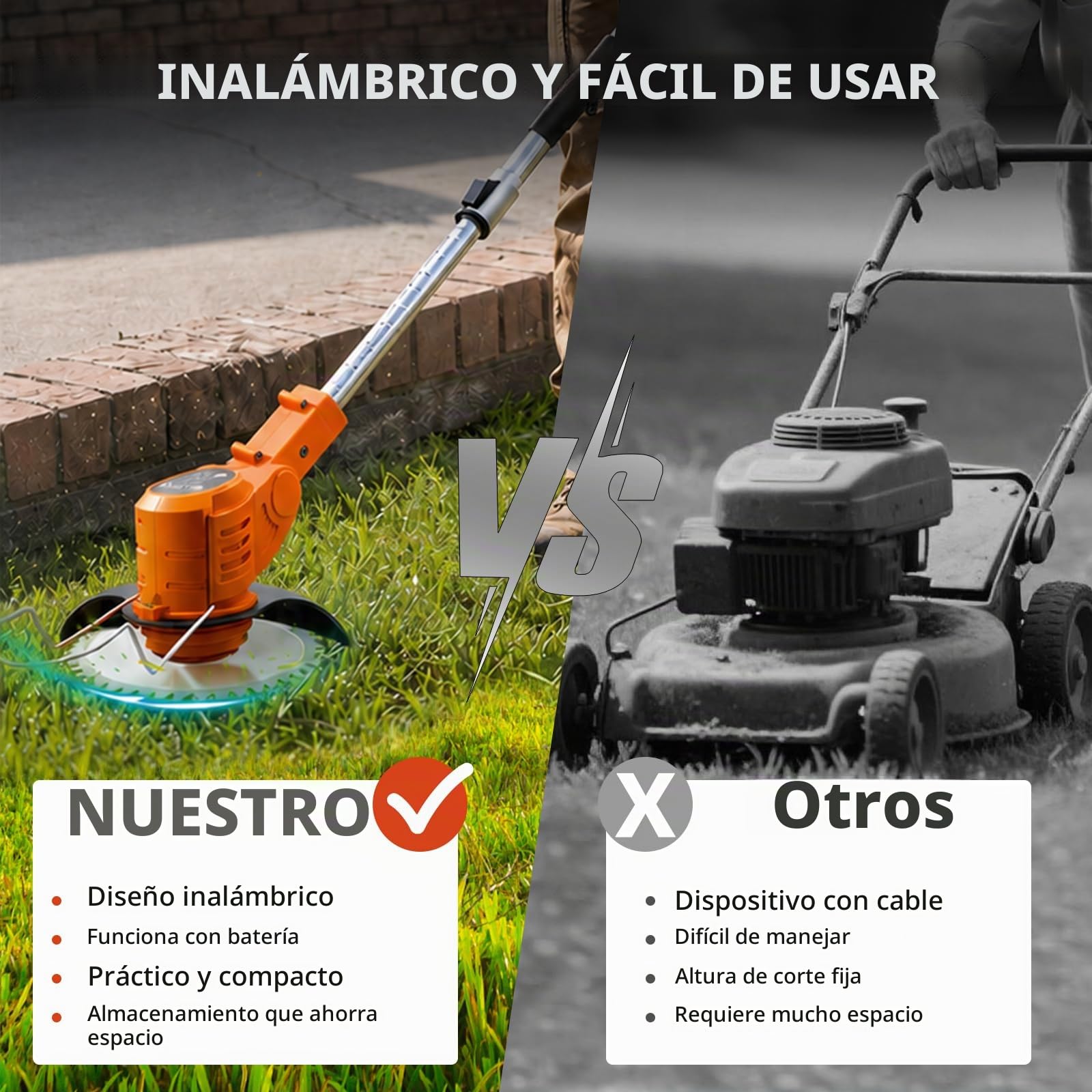 Desbrozadora a Batería 21V, Desbrozadora Eléctrica Sin Cable 4 en 1 con 2 Baterías 2000mAh, Cortabordes Eléctrico Potente 850W 9500RPM para Jardín, Césped y Maleza