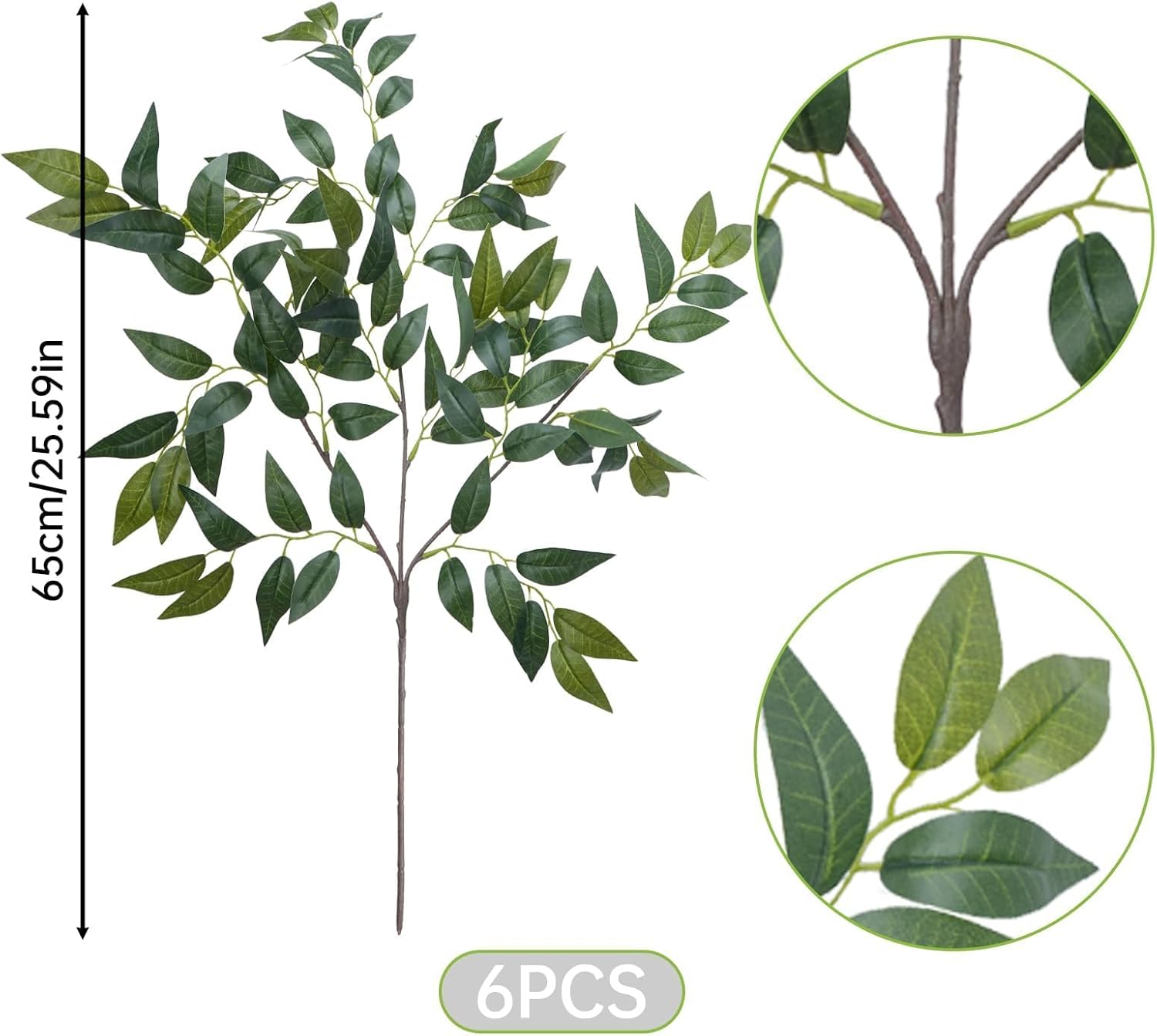 Zythrem 6 Pack Artificial Italian Ruscus Greenery Stems 26" Silk Green Leaves Bulk Faux Greenery Stems Spray for Centerpieces Wedding Arch Flower Bouquet Table Room Wall Decor - Image 2