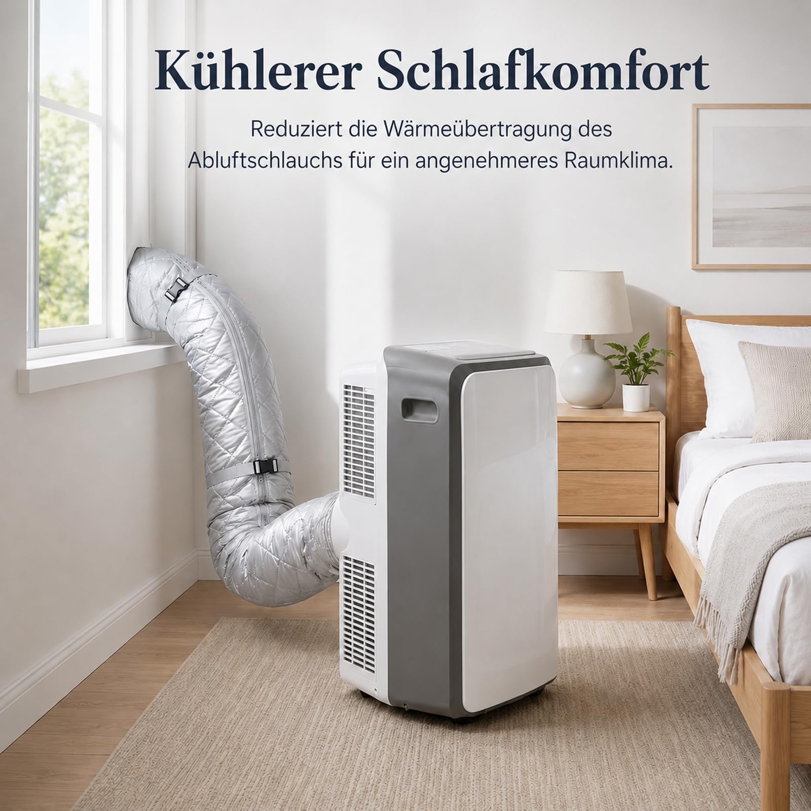 2er Set Mobiles Klimaanlagen Schlauchschutz Hülle mit Reißverschluss & 4 Schnallen, 149x58.5 cm Silber Isolierung für Abluftschlauch 13-15 cm (5-5.9 Zoll), Universeller Klimaschlauch Staubschutz