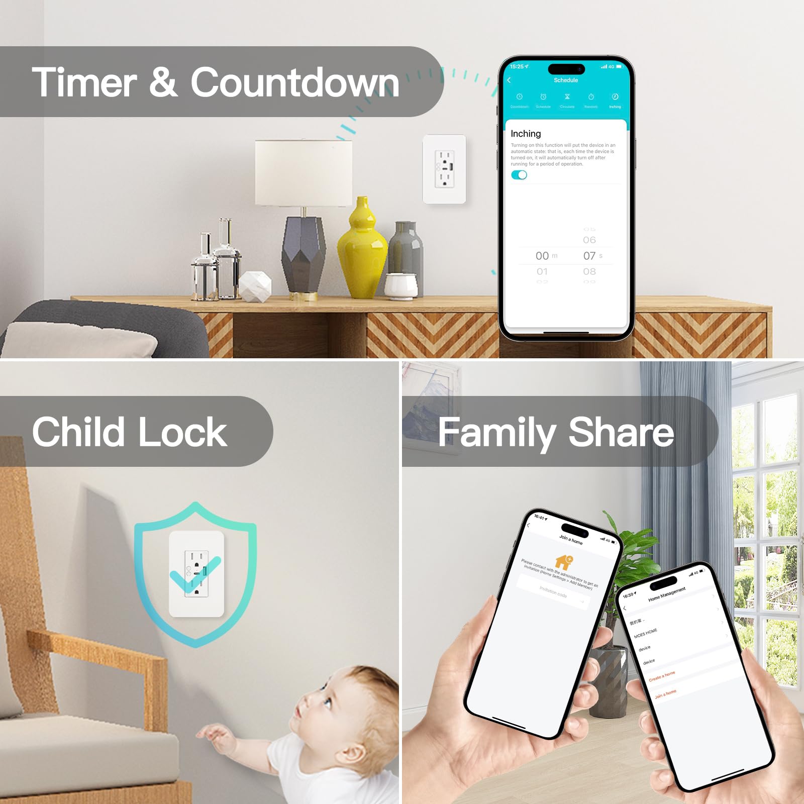 WiFi Smart Plug in-Wall Smart Home Outlet Compatible with Alexa Google Assistant Timer Via App USB Type-C Port — view 7