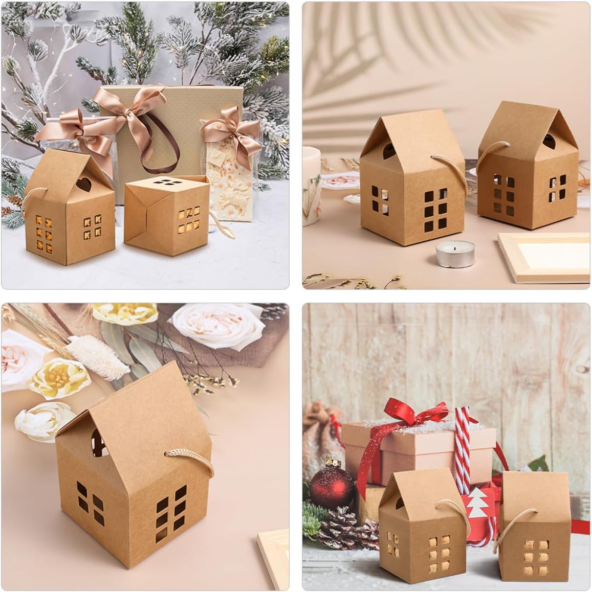 HONMEET 24pcs Little House Candy Packing Boxes with Lid Portable Paper Wrapping Cases Handheld Christmas Candy Holder Suitable for Festival Party Treats image 4