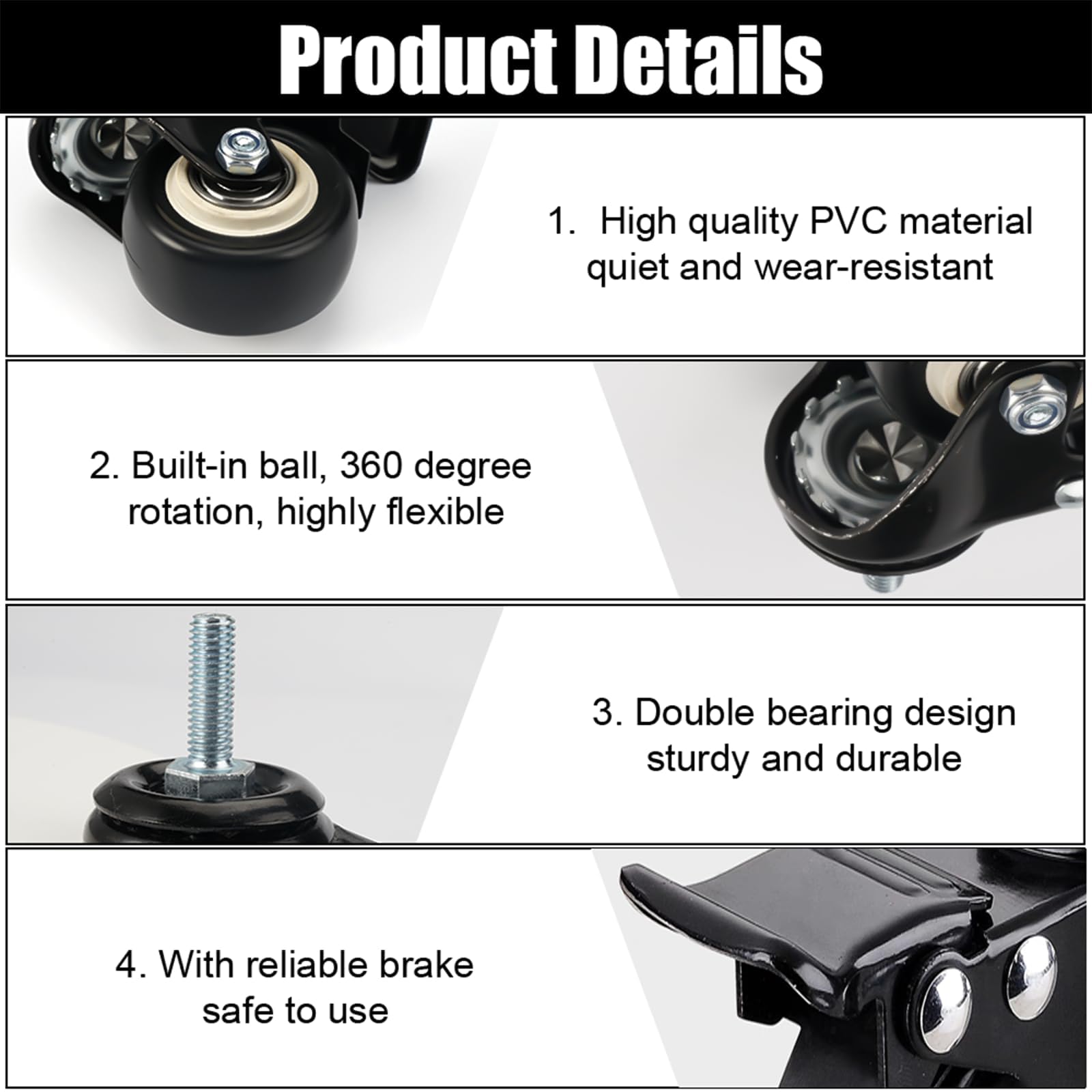 Castors Set of 4, M8 x 25 mm Castors with Brakes - Image 4