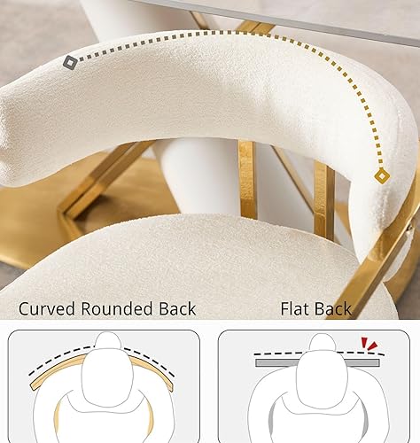 Miniatura 2 de Boucle - Juego de 2 sillas de comedor, modernas sillas de comedor tapizadas con reposabrazos y patas de metal dorado, silla de cocina decorativa