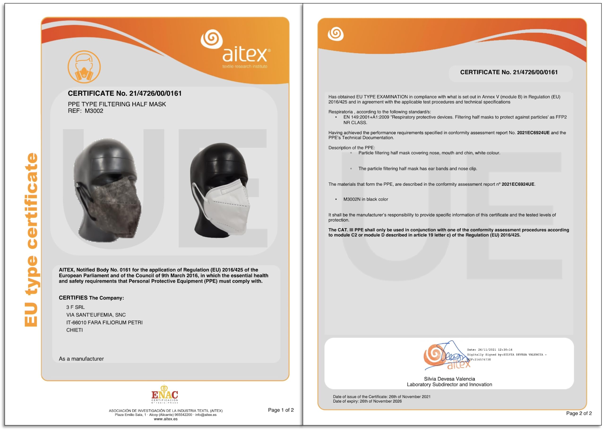 Lot de 50 masques FFP2 certifiés, fabriqués en Italie, emballés individuellement – ​​conformes à la norme UNI EN 149:2001+A1:2009 – couleur Blanche