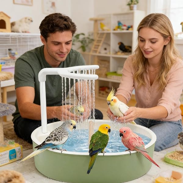 Bebedero para Jaula de Pájaro,Fuente Automática con Alimentación USB,Ducha para Periquitos, Cotilas, Agapornis, Cacatúa, Loros Grises Africanos - para Jaula Interior: Periquitos, Agapornis, Ninfas, Ca - 2
