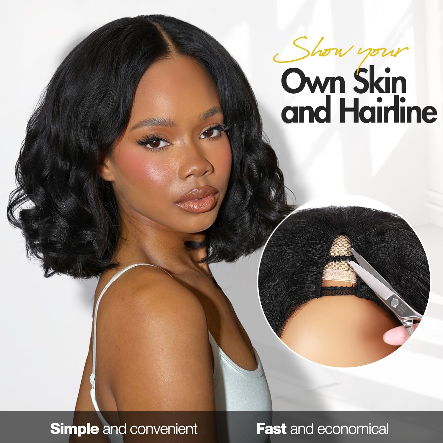 Quantum Love V Part Yaki Curly Wigs for Black Women Afro Curly V Part Synthetic Wig 12Inch Natural Black No Leave Out Clip in Half Wig