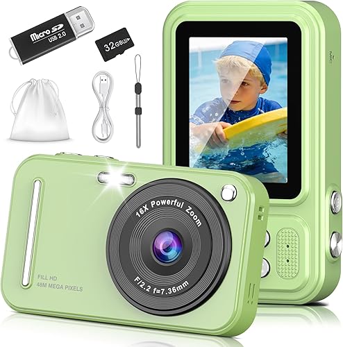 Cámara digital para niños, cámaras digitales HILDCROA de 48 MP FHD 1080P para apuntar y disparar con zoom de 16X, cámaras portátiles compactas para