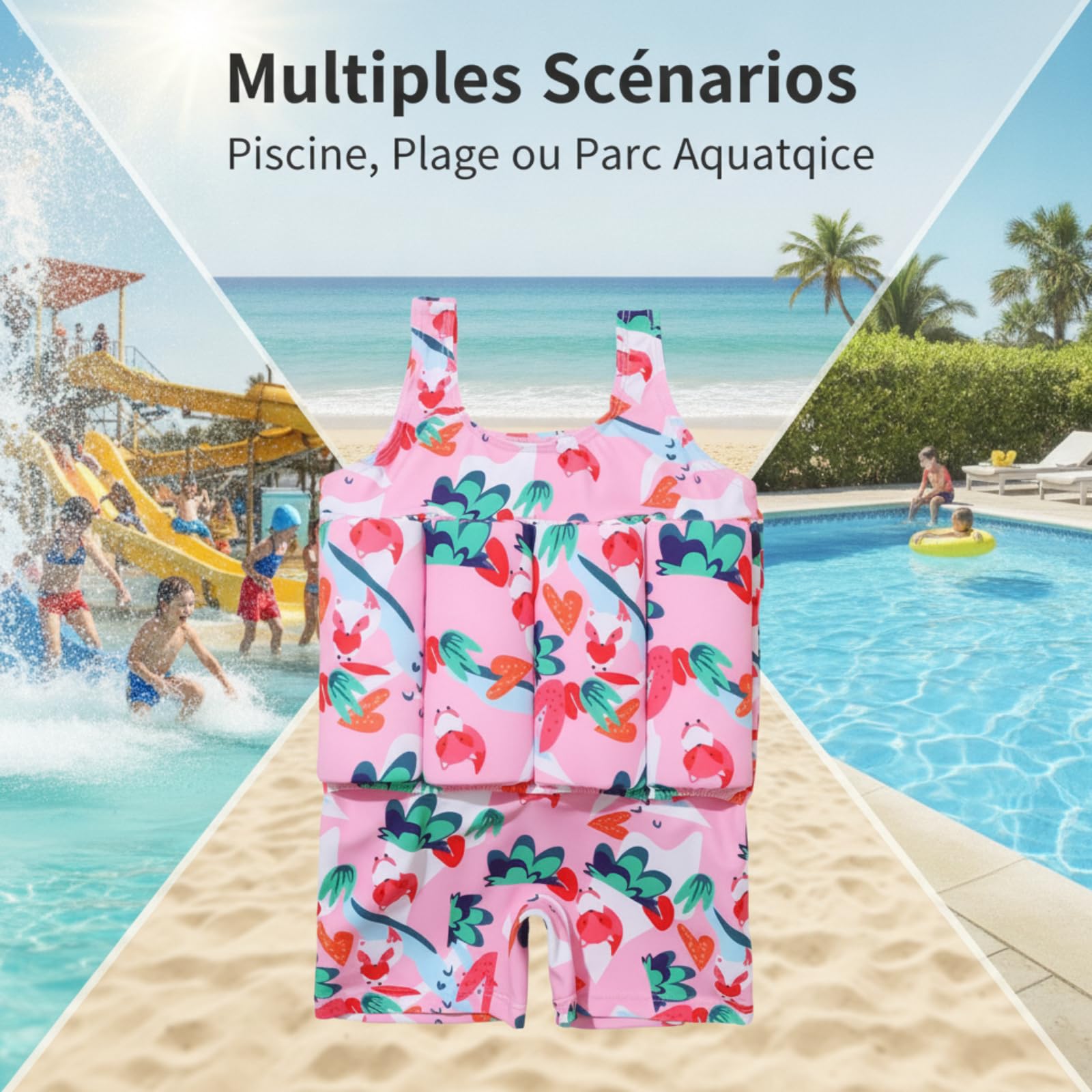 Maillot De Bain GarçOns Et Filles, Plage Anti Noyade Maillot De Bain Flottant Bebe Enfant avec Flotteur Une PièCe BouéE IntéGré BéBé GarçOn Filles Flotteurs Ajustables pour Natation DéButant Enfants