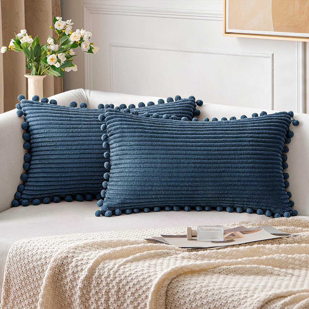 ANRODUO - Juego De 2 Fundas De Almohada De Pana Azul Polvoriento