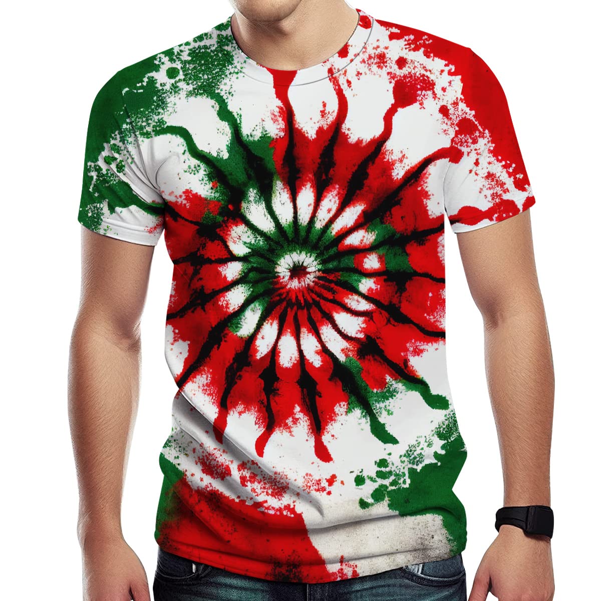 Tiwbski Men's Red Novelty Tie Dye Style T-Shirts For Spiral Streak Print Shirt With Short Sleeves, 3XL