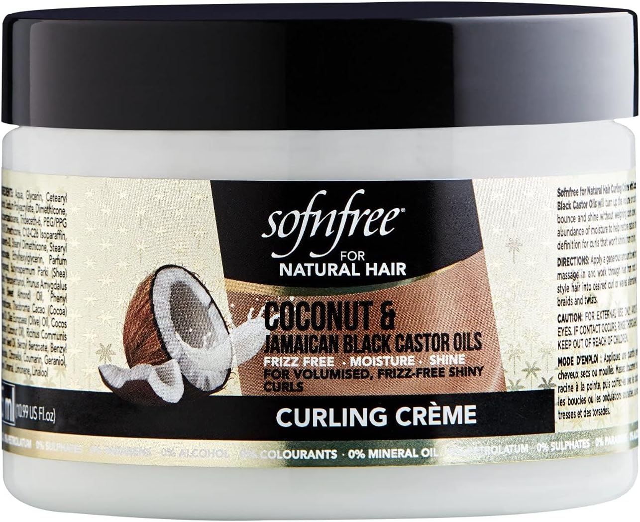 Sofn'free Coconut & Jamaican Black Castor Oil Curling Cream for Curly Hair, Frizz Free Moisture, Shine, and Volume for Textured Coils and Waves - 11 fl oz (Pack of 1)