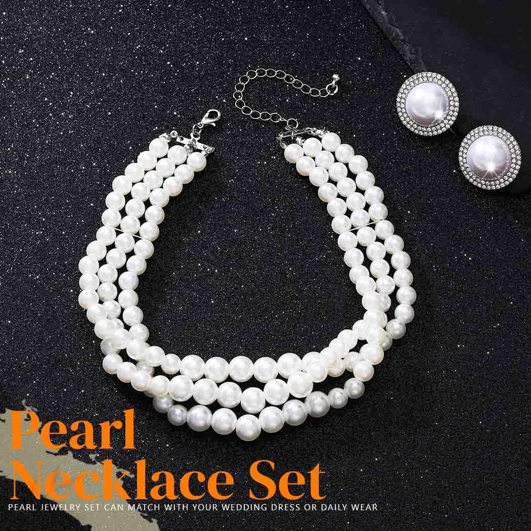 Sixexey White Pearl Jewelry Set Bridal Wedding Prom Costume Necklace Earrings Jewelry for Women - Image 2