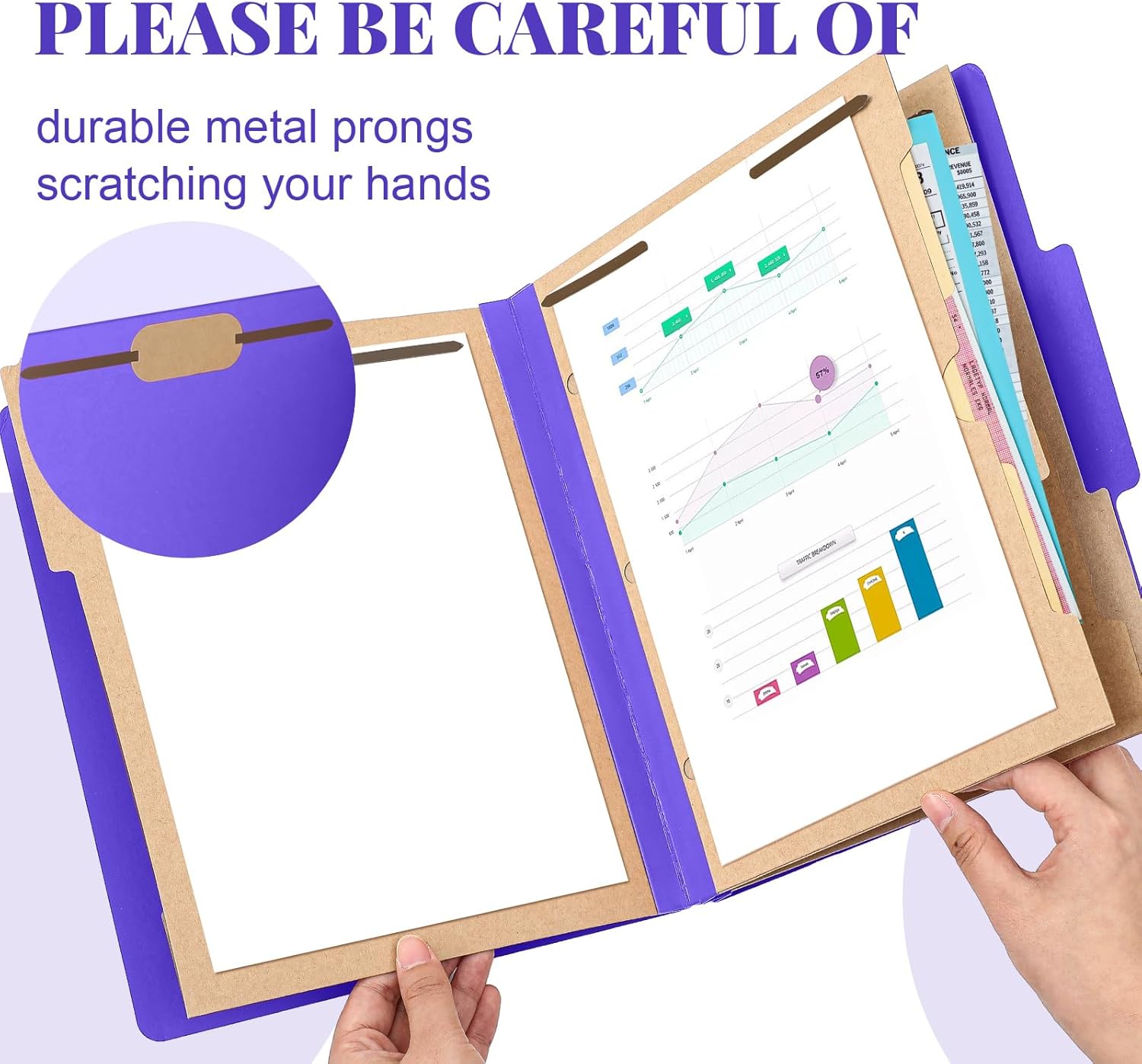 Skyygemm 12 Pcs Classification Folders 3 Pocket Dividers Letter Size Employee File Folder with 2 Prong Fasteners 2 in Expansion Pressboard Medical Document Organizers Bulk for School Office(Purple)