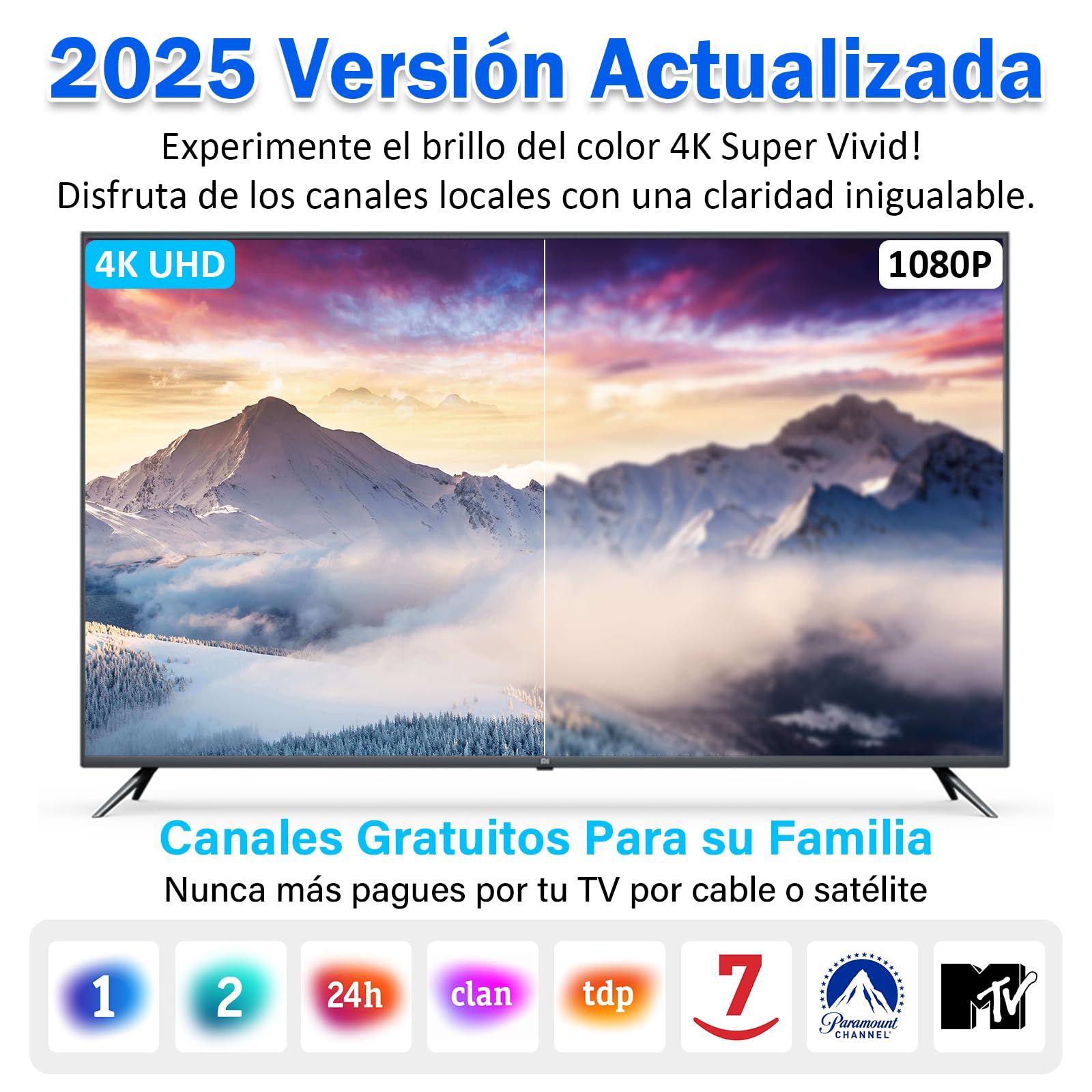 Antena TV Interior Potente, Recepción 80KM Larga Distancia, Antena TV Exterior Portátil con Base Magnética/Amplificador, Soporte 4K 1080P, DVB-T2 VHF UHF VHF- Todos los Televisores