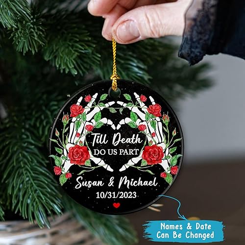 Miniatura 2 de Adorno de cerámica de Navidad para parejas, esposo, esposa, adorno de Navidad Till Death Do Us Part, adorno de Navidad de esqueleto gótico, adorno
