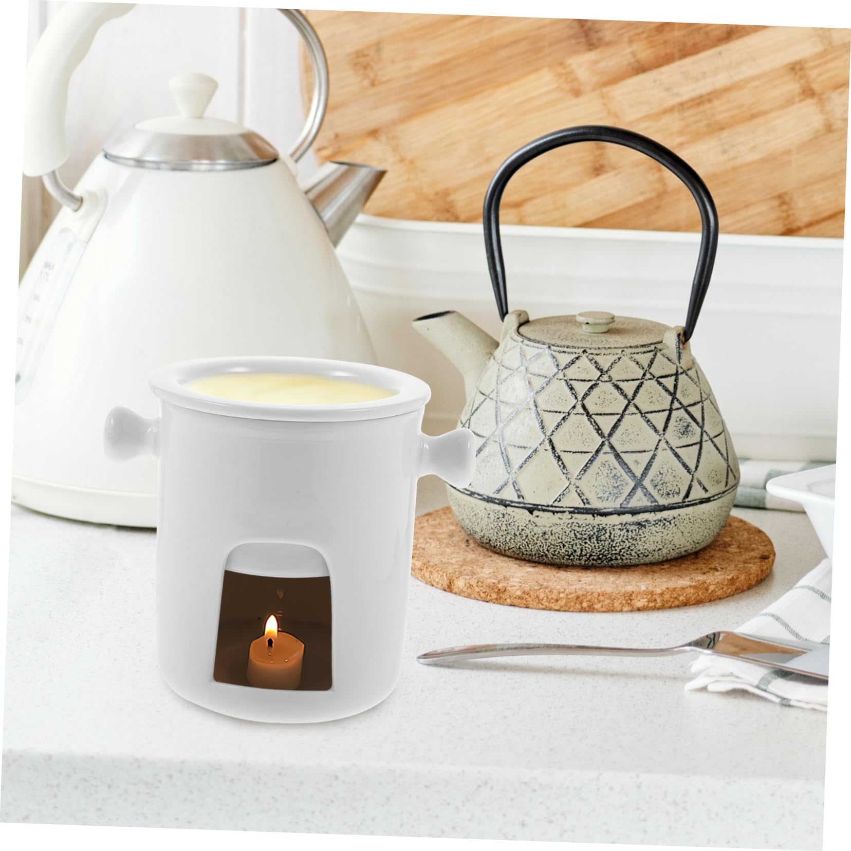 Cabilock Ceramic Chocolate Melting Oven for Cheese Candy Fondue Pot Multifunctional Butter Warmer