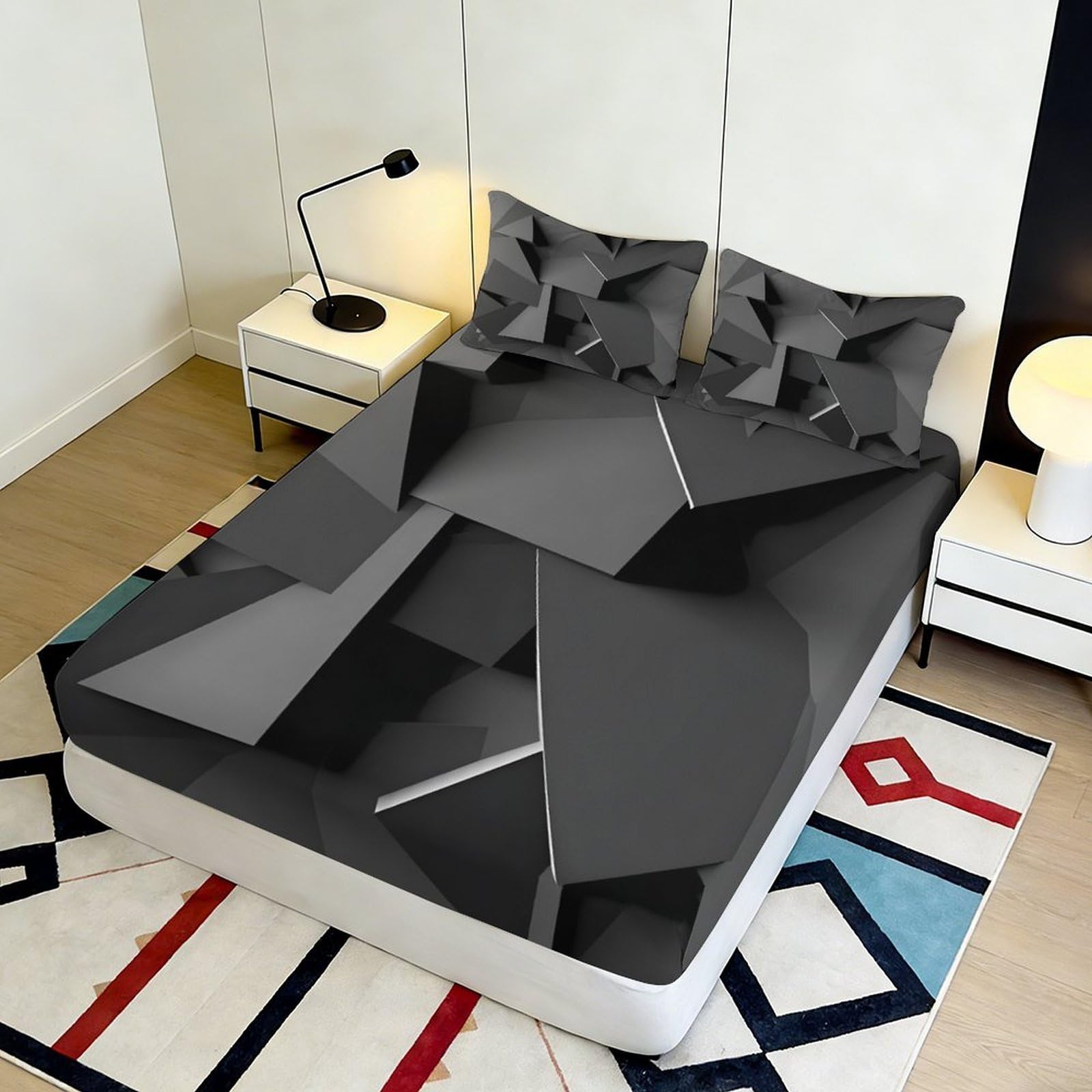 Lenzuolo con angoli con stampa geometrica 3D, in microfibra, antiscivolo