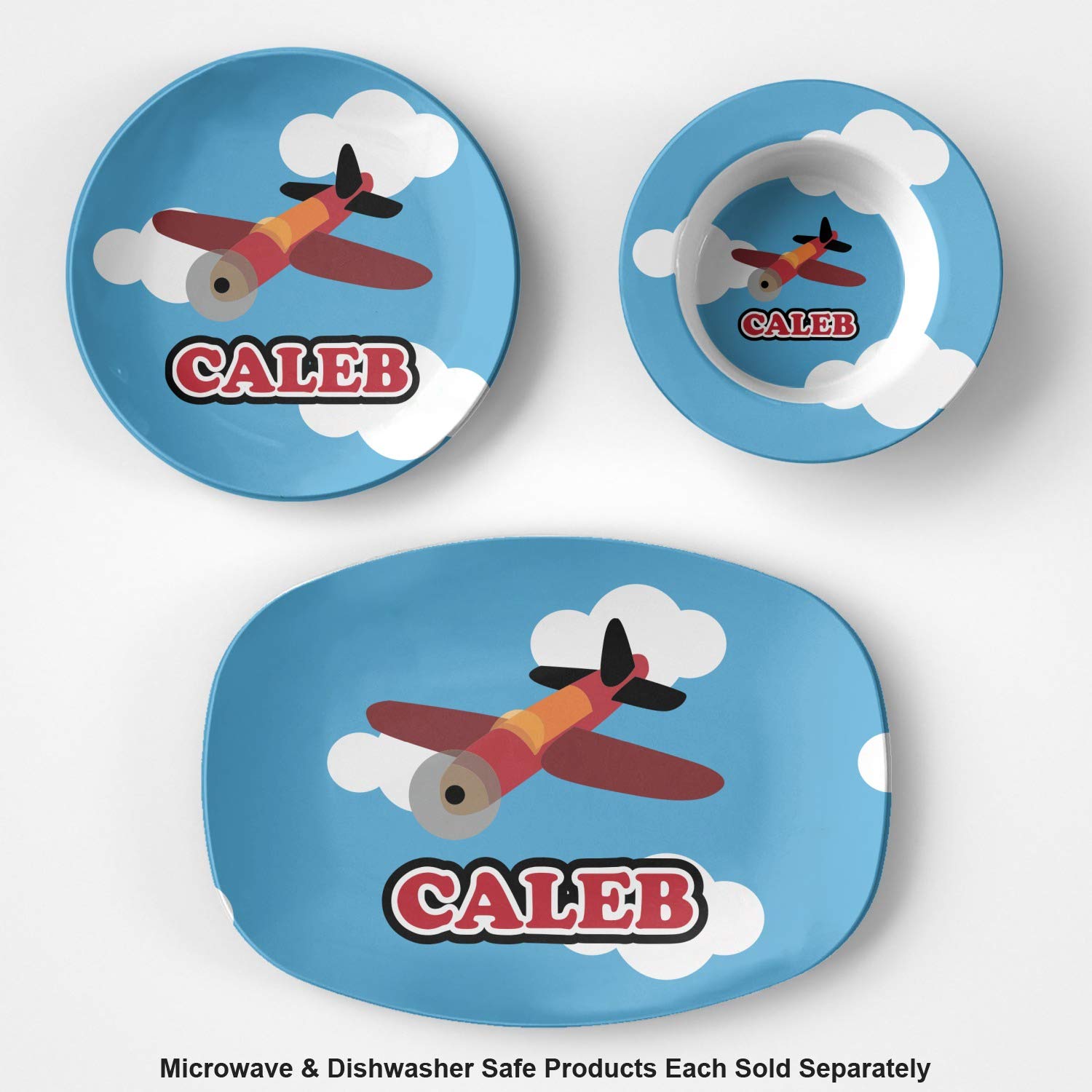Personalized Airplane Plastic Bowl - Microwave Safe - Composite Polymer