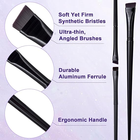 SmallCat 3 Pcs Angled Eyeliner Brush, Angled Eyebrow Brush, Ultra Thin Flat Inglot Eyeliner, Brow Tint Brush with Soft Synthetic Hairs (3 Styles, Black)
