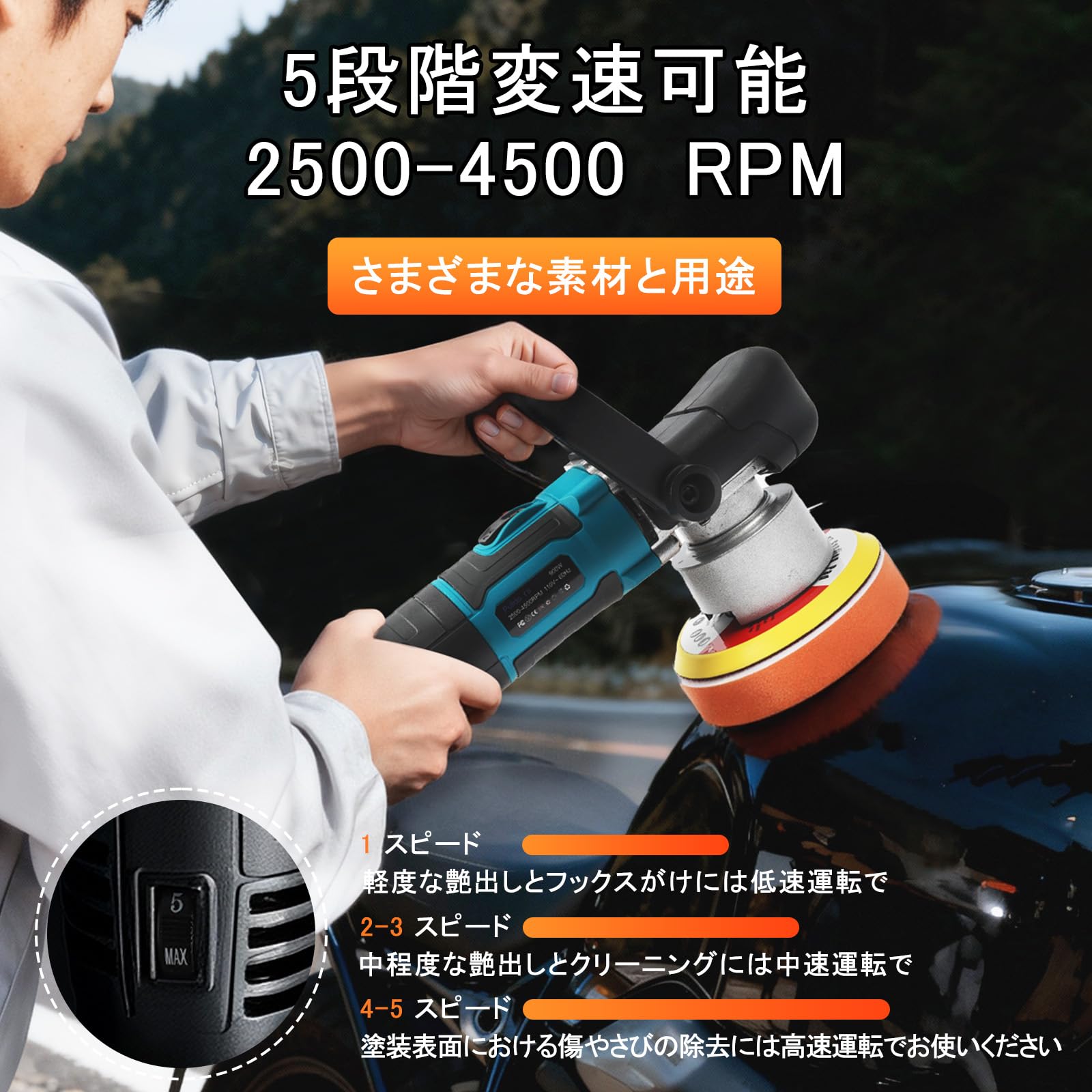Amazon | ポリッシャー ダブルアクション コード式 125mm 5段変速 2500