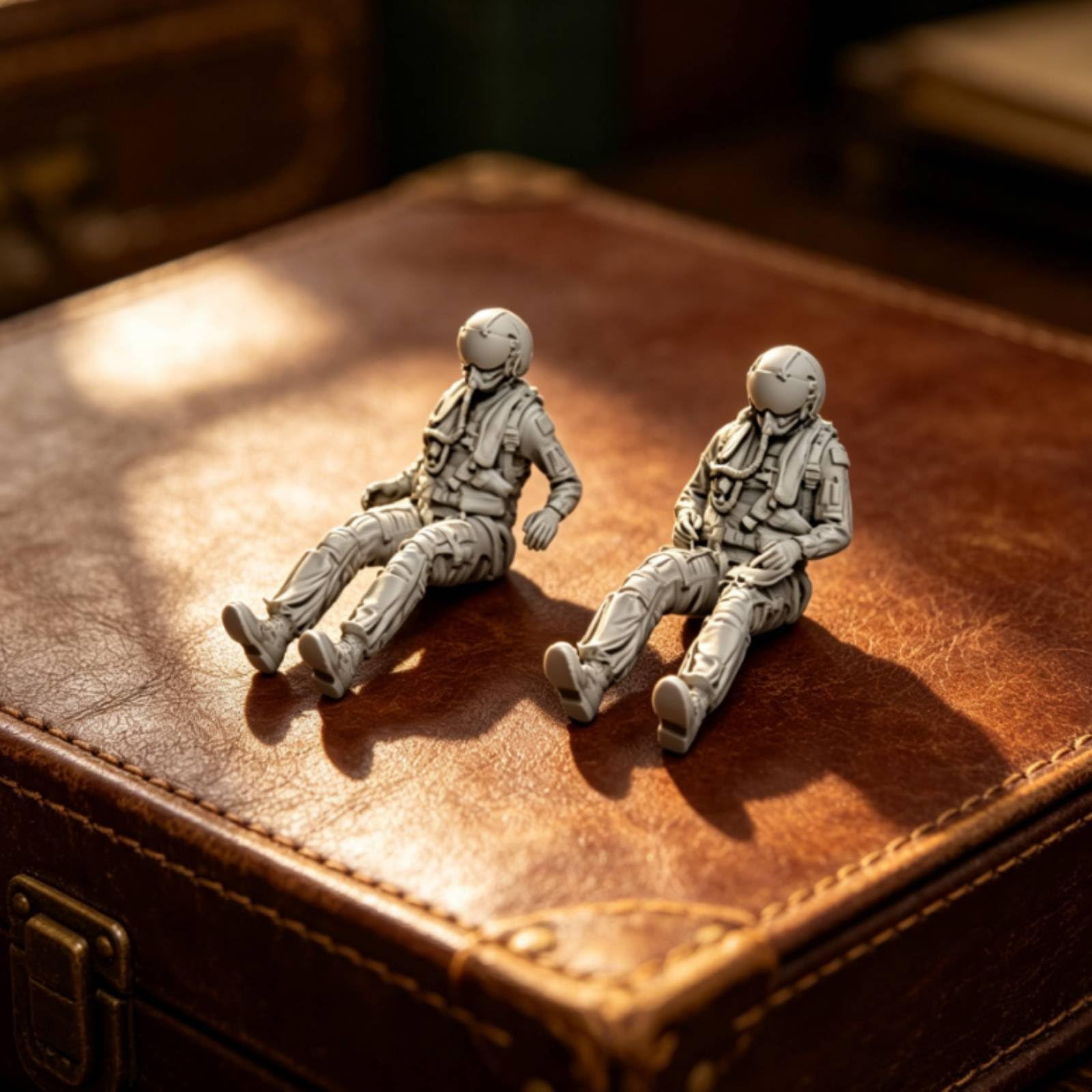 Qianly 2 Figurines Pilote F-16I Israël Échelle 1/48, Accessoire Maquettisme Résine Deux Personnages Cockpit, Figurines Pilote Chasseur Militaire, avec Casque et Visière Sombre, Posture Assise