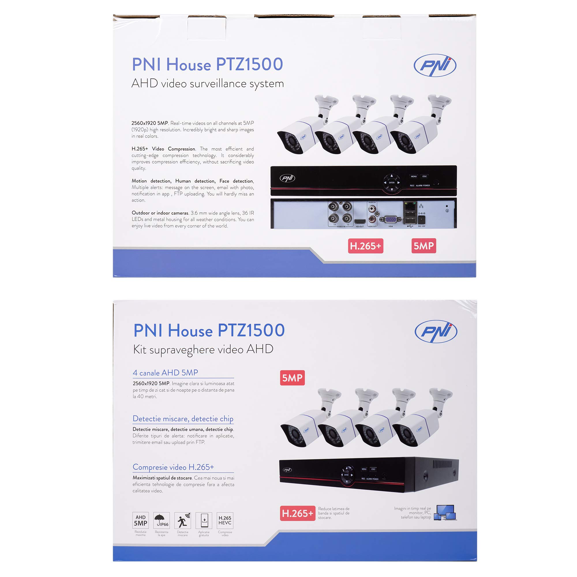 Zestaw do monitoringu wideo AHD PNI House PTZ1500 5 MP - DVR i 4 zewnętrzne kamery do monitoringu