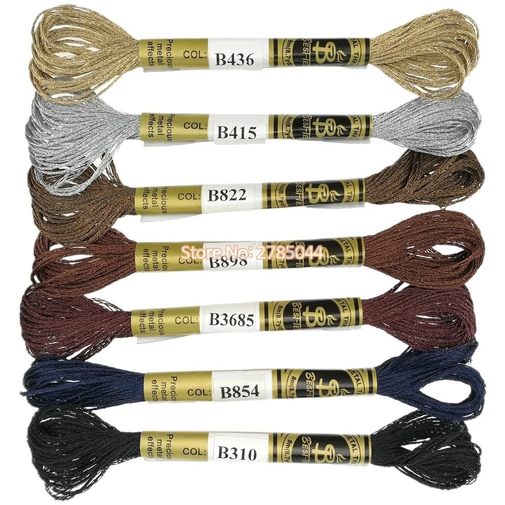 GUOCHENJIE Multicolor Metallic Embroidery Thread Shiny Cross Stitch Floss Threads on Skeins Sewing Kit