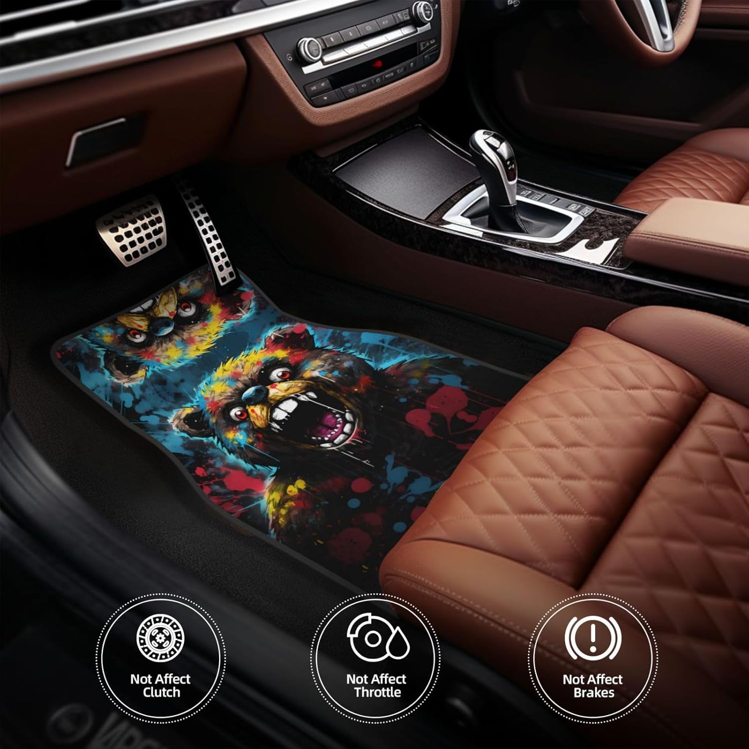Open-mouthed bear Patterned car mats 4-piece set | For cars/SUVs/trucks | Firm fit without displacement