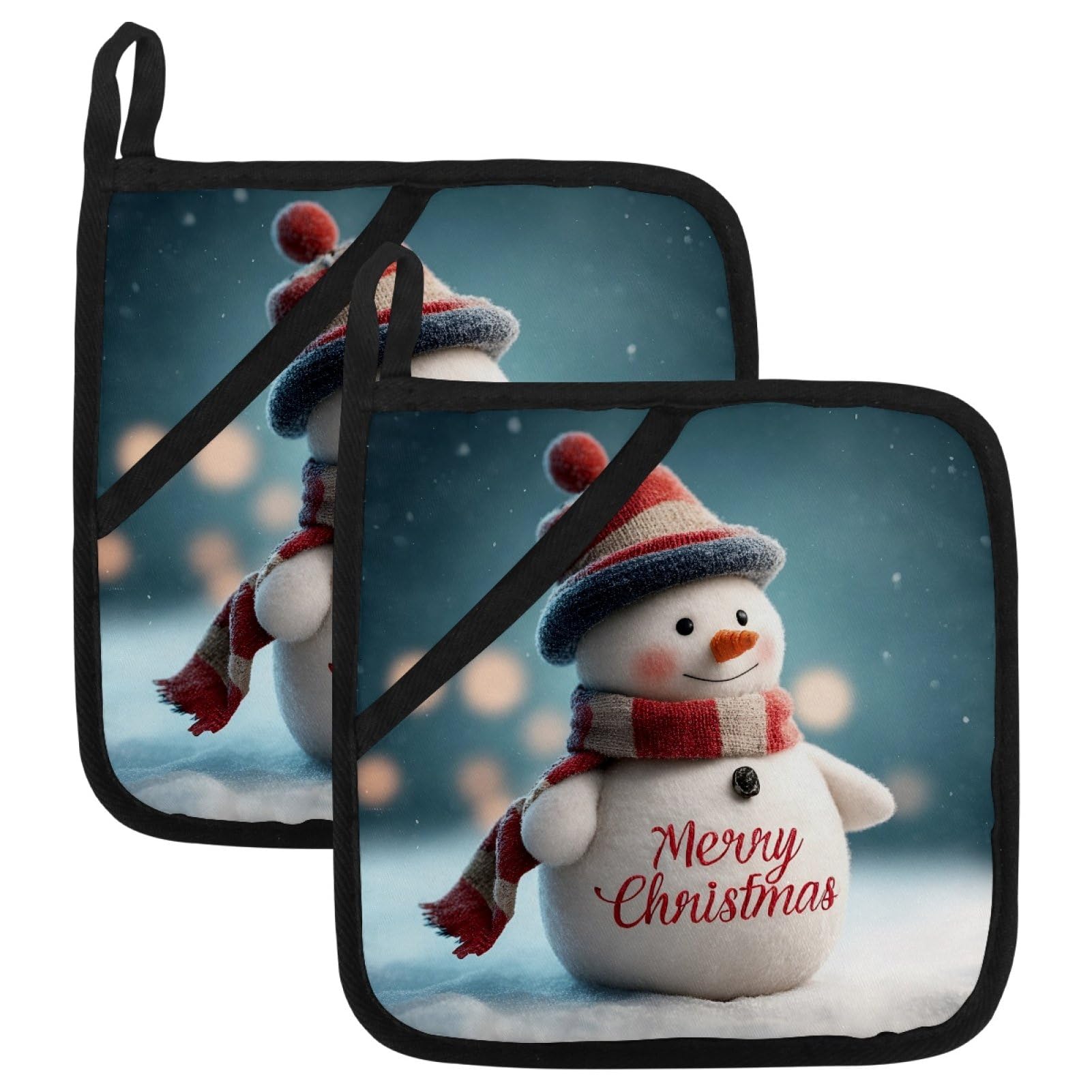 Christmas Snowman Snow Oven Mitts and Pot Holders 2pcs Set, Kitchen Oven Glove & Hot Pad High Heat Resistant for Cooking Accessories, Home Kitchen Gifts