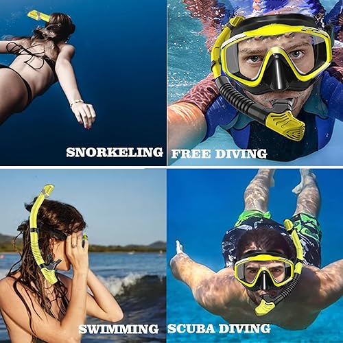 Miniatura 7 de Máscara de snorkel para adultos, juego de esnórquel seco, equipo de esnórquel para adultos, máscara panorámica de natación de vista amplia,