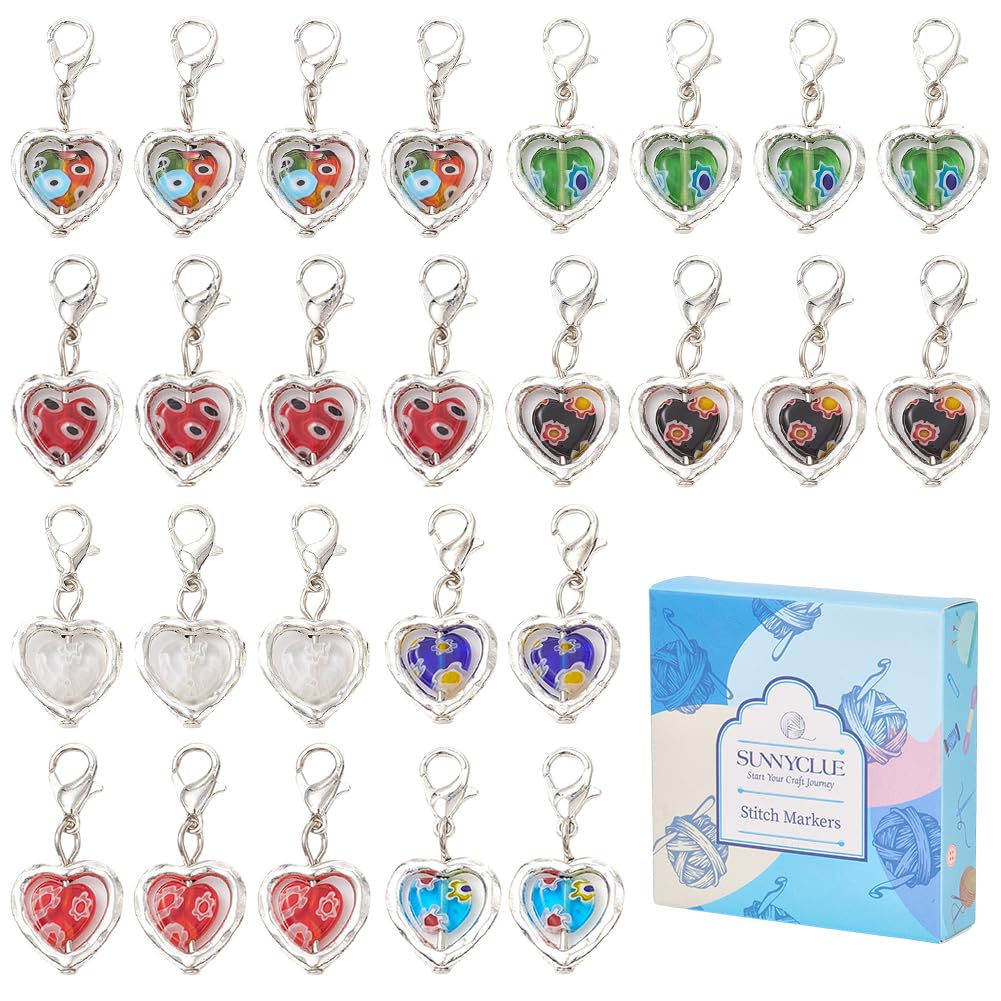 Marcadores de punto de cristal en forma de corazón SUNNYCLUE con cierres de langosta, 50 uds