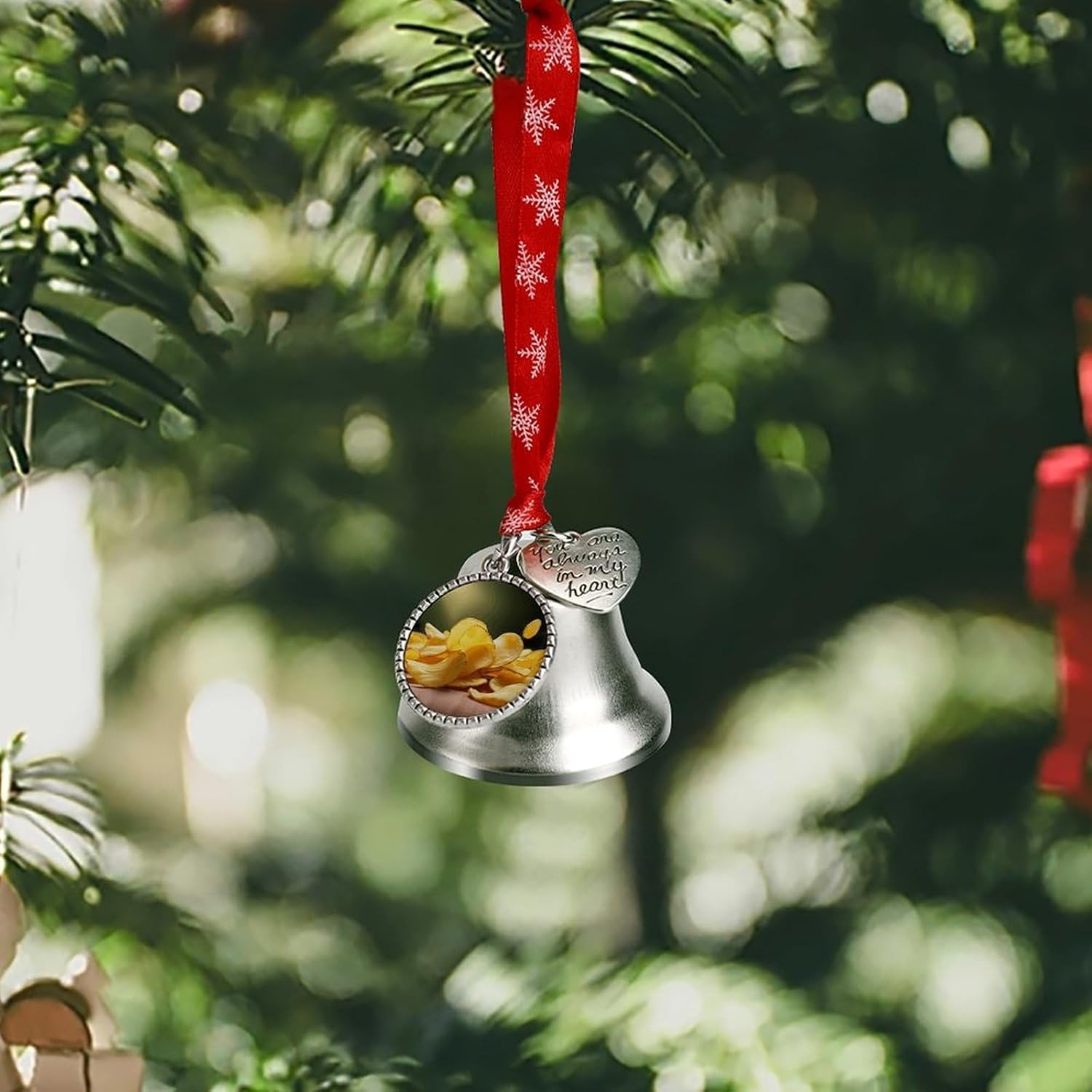 Potato Chips Christmas Bells Ornaments with Wings & Heart Silver Bell Pendant for Christmas Tree Home Door Mantle Fireplace Decoration