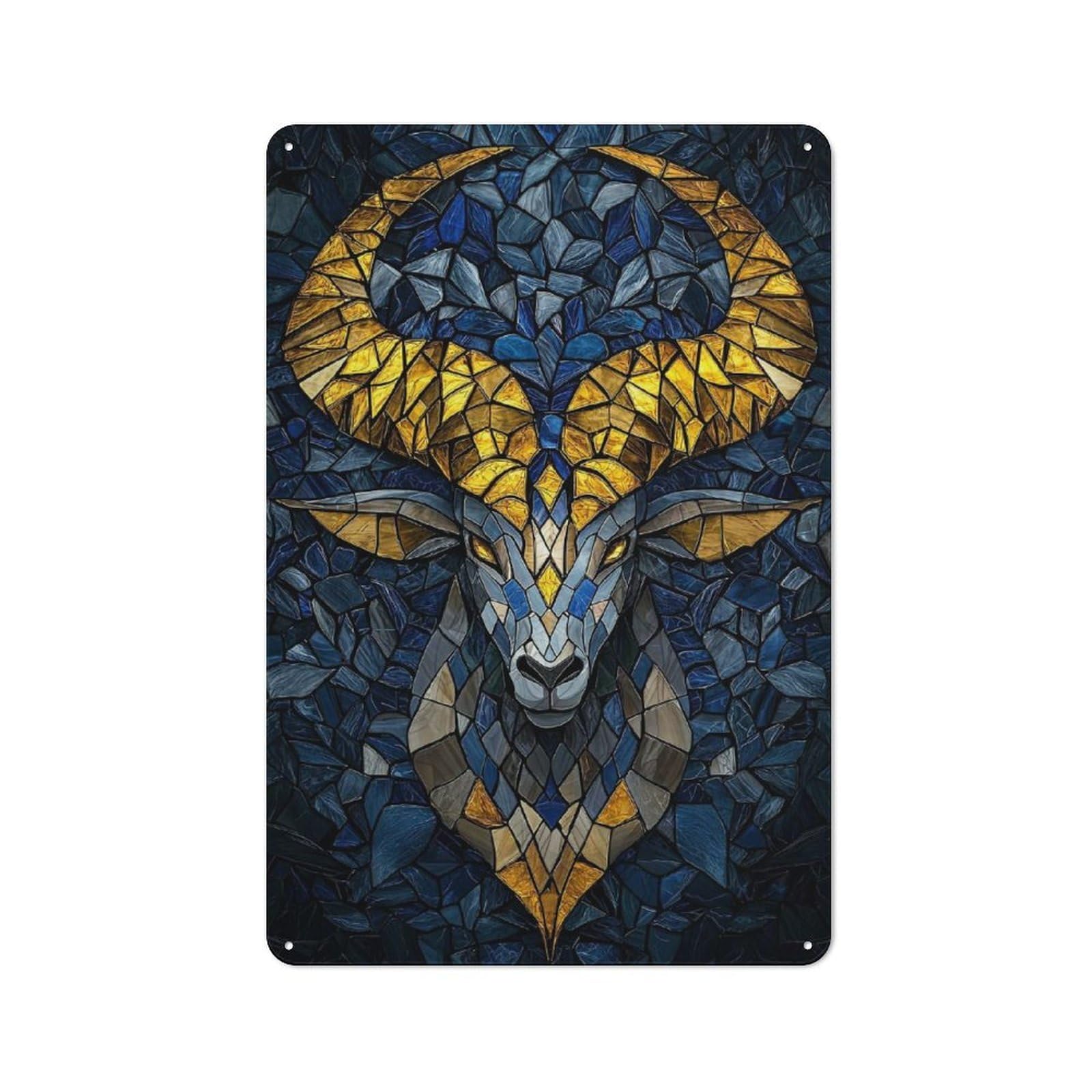 Junmoney Golden Ram Mosaic Old Style Vintage Metal Sign 30X20cm, Bar Wall Plaque For Pub, Home Bar, Shed Or Man Cave