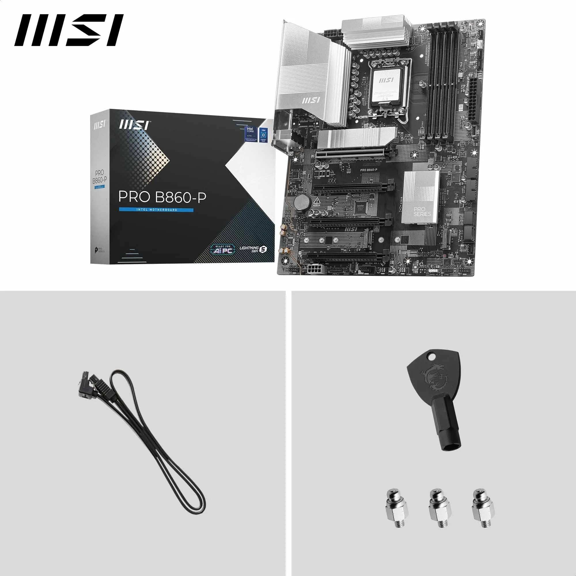 MSI PRO B860-P płyta główna, ATX - obsługuje procesory Intel Core Ultra (seria 2), LGA 1851-12 DRPS, DDR5 Memory Boost (8600+ MT/s OC), PCIe 5.0 x16 i 4.0 x16, M.2 Gen5, 5G LAN
