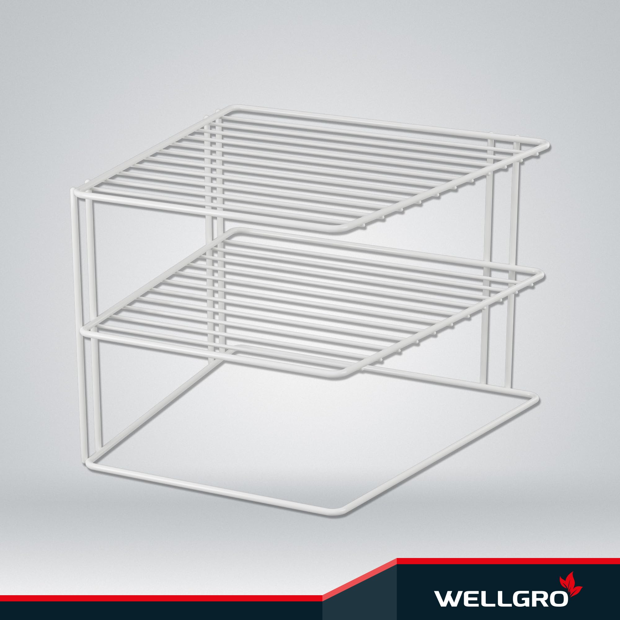 WELLGRO 2 x Inserto per armadio a 2 livelli, bianco, 25 x 25 x 20 cm, in metallo con rivestimento in plastica
