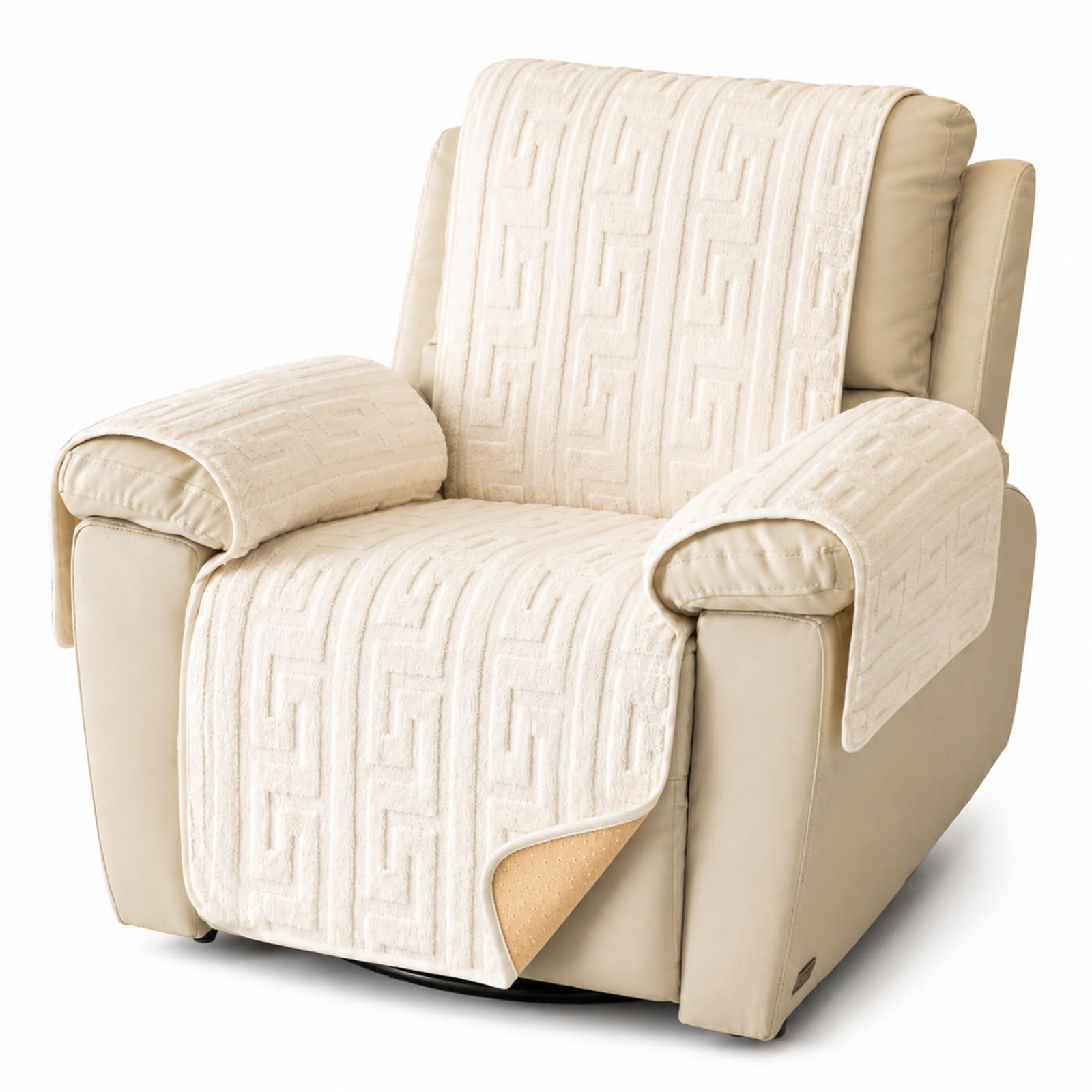 GZGLZDQ Recliner Chair Cover Non-slip, Armchair Cover Pet-safe Washable, Recliner Sofa Covers in Short Plush, Breathable Armchair Cover for Single Chairs Recliners Armchairs(A-white)